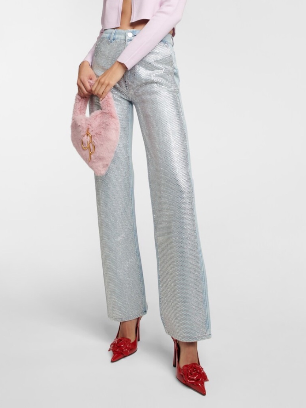 Frame Denim Light Blue Jeans with Silver Metallic Panels